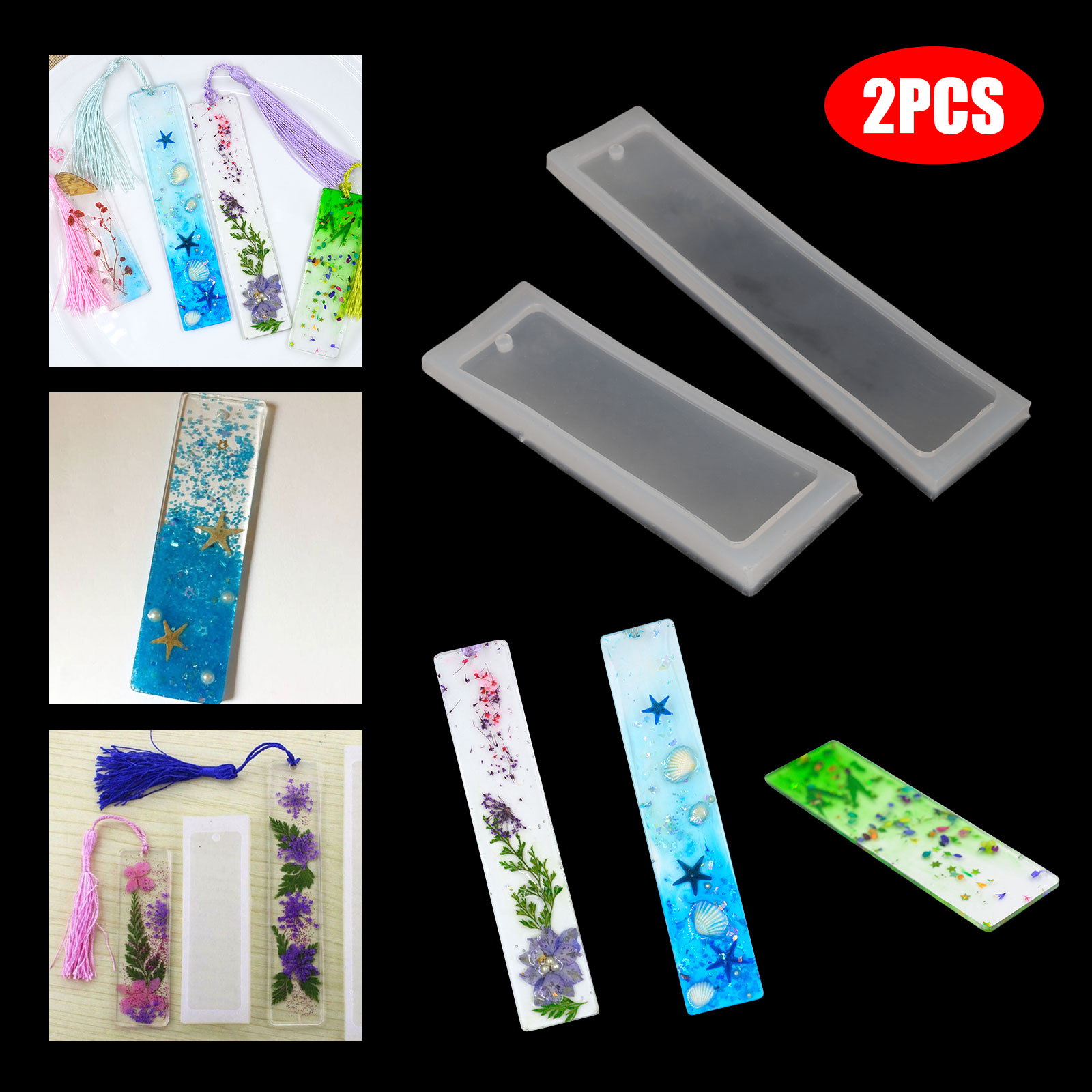 Bookmark Epoxy Resin 2x Jewelry Mold  Making Craft Mould Rectangle Silicone DIY